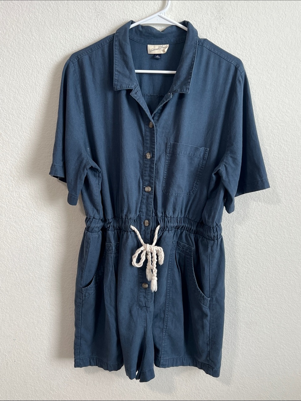 Universal Thread linen Blend Navy Short-Sleeve Drawstring Romper shorts XL